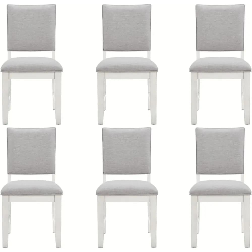 Set di 6 Sedie da Pranzo Imbottite, Schienale Imbottito in Lino Grigio, Gambe in Legno per Cucina/Sala da Pranzo/Ristorante