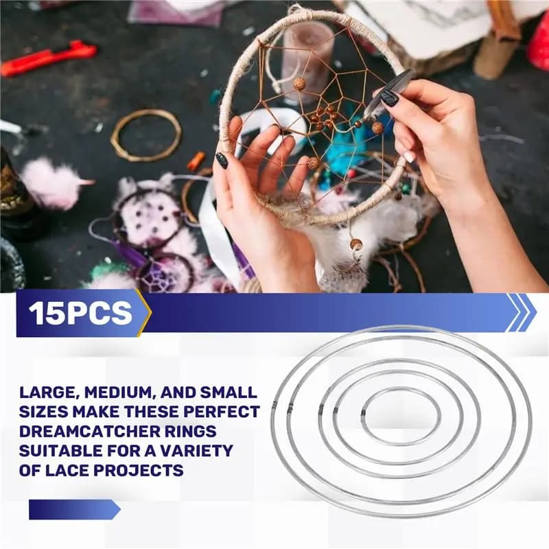 Professional 15 PCS Silver Dream Catcher Metal Rings Supplies,Macrame Rings, Metal Hoops For Multi-Purpose Crafts Projects In 5