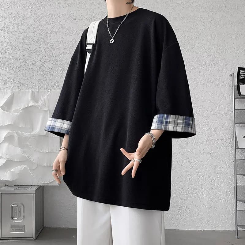 magliette da uomo T-shirt da uomo estive larghe T-shirt da donna oversize in stile coreano T-shirt casual a sette maniche T-shirt da uomo bianca