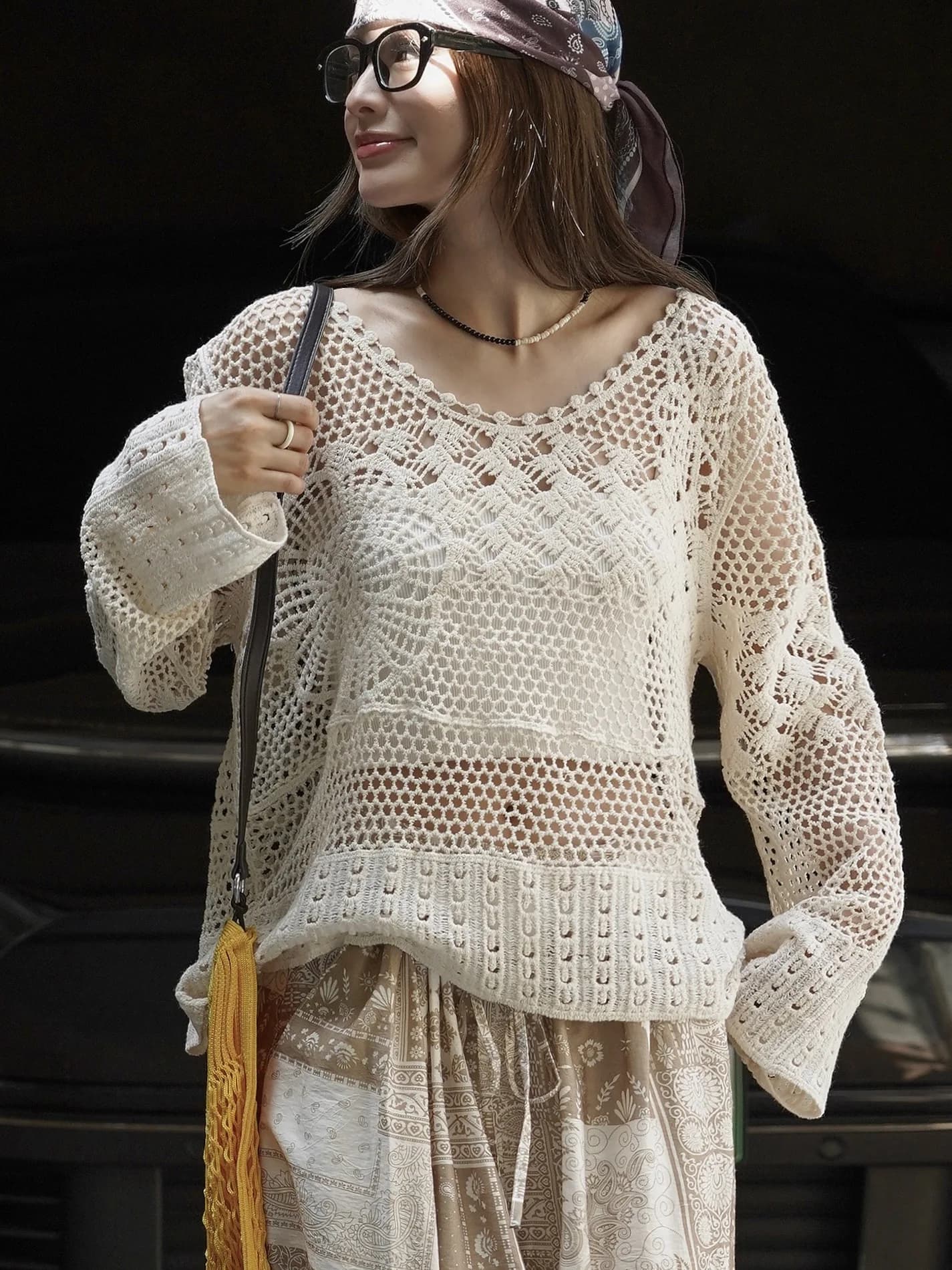 Camicette Boho da donna in puro cotone, lavorate a maglia con design traforato, top e camicette floreali da donna, camicie alla moda, blusas, roupa feminina