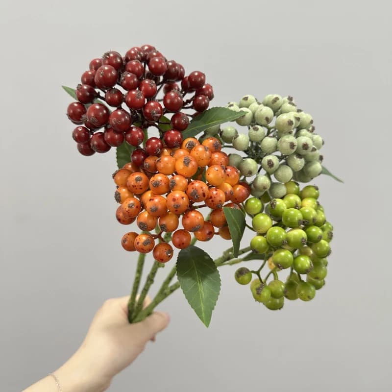 12pcs Simulated Green Plants Foam Berries Holly Fruit Floral Garden Decoration Artificial Plant Fortune Fruits Table Decorative