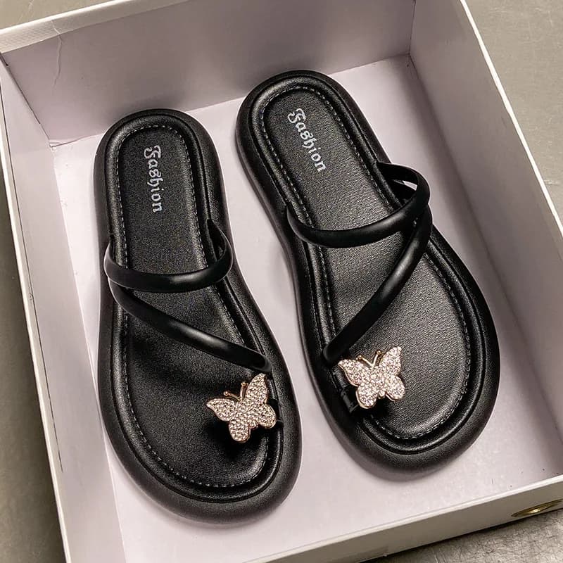 Women's Butterfly Sandals and Clips, Retro, Fashionable, Versatile, Beach, with 2.5 cm heel, Summer 2026