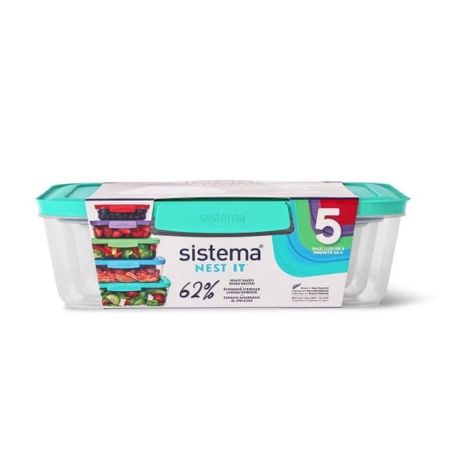 Contenitori per Alimenti Nest It con Coperchi, Set da 5 per Organizzazione Cucina, Design Ermetico e Impilabile, Ideali per Preparazione Pasti