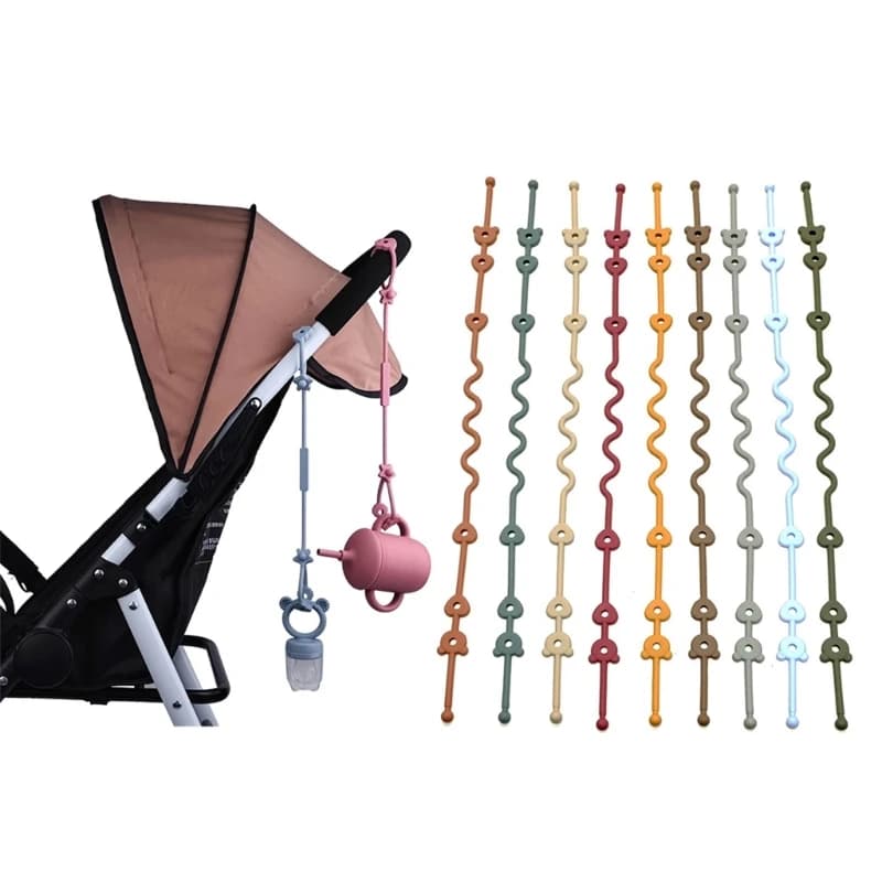 Catena per ciuccio per bambini con cinghie di sicurezza Supporto in silicone Accessorio per passeggino e seggiolone Cinghia portabicchieri per carrozzina