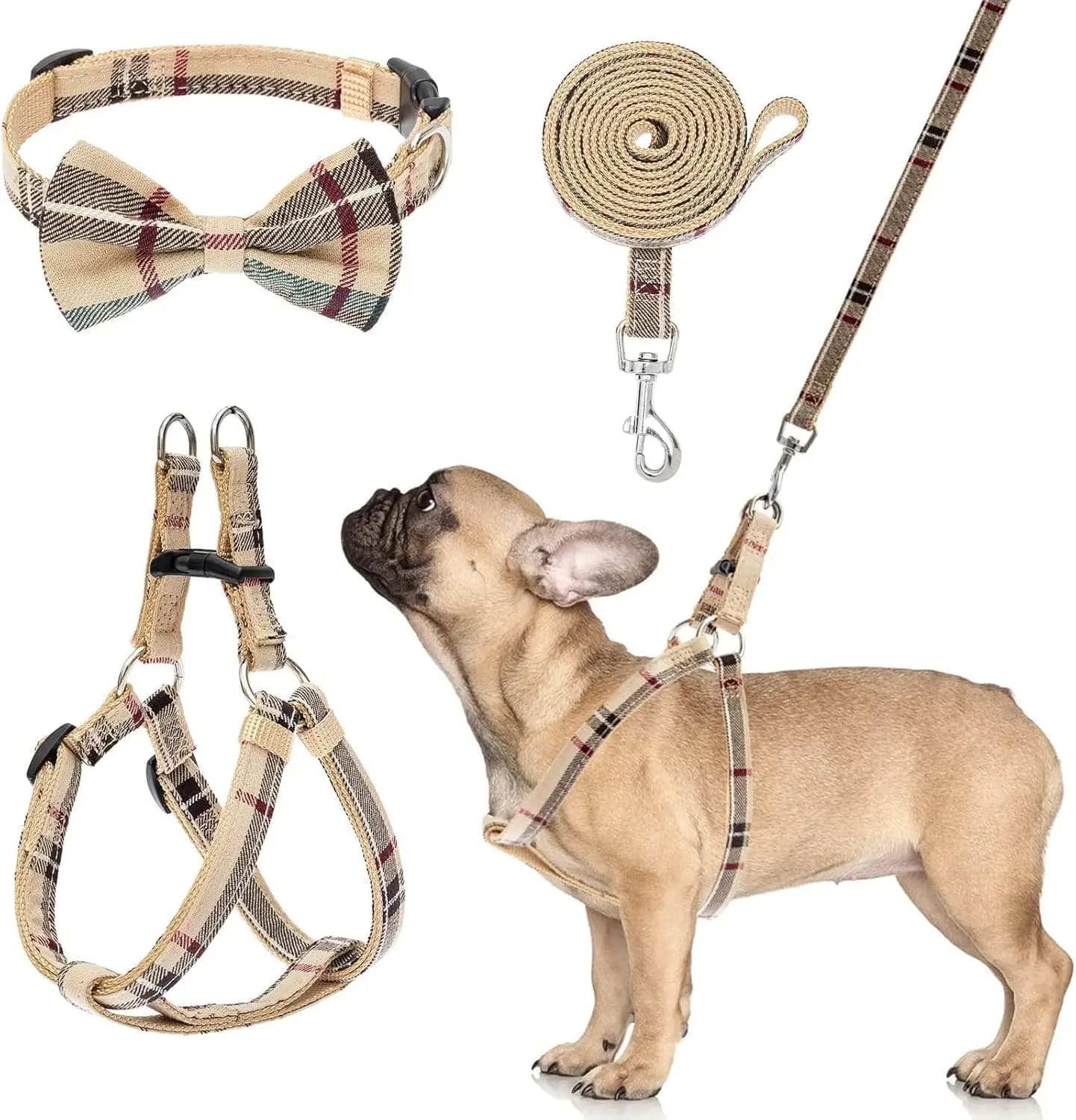 Set di guinzagli per collare con imbracatura per cani regolabile senza tirare, design scozzese a prova di fuga per addestramento di cani di taglia piccola, media e grande