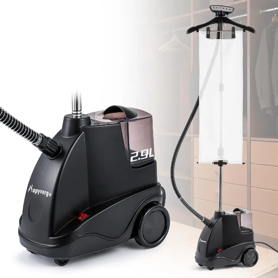 Piroscafo per indumenti in piedi con pad da stiro Piroscafo potente da 1500 W per vestiti Serbatoio d'acqua grande da 2,9 litri con 65 minuti di St continuo