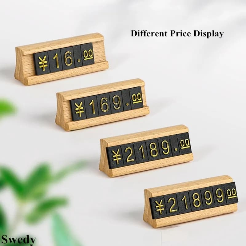 10 Pezzi Piccoli Espositori in Legno con Numeri e Simboli Dollaro/Euro, Etichette in Plastica per Gioielli, Supporti per Prezzi di Orologi e Anelli
