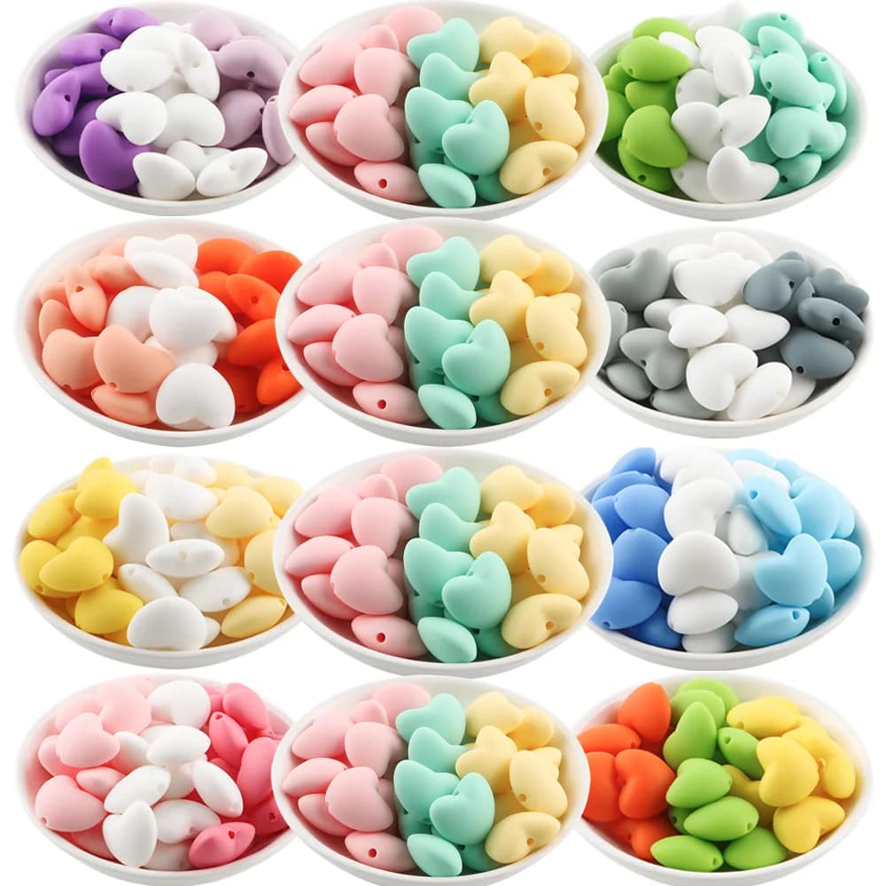 10-20 pezzi colore pisello a forma di cuore perline in silicone combinazione collana fai da te ciondoli braccialetto portachiavi accessori prodotti fatti a mano
