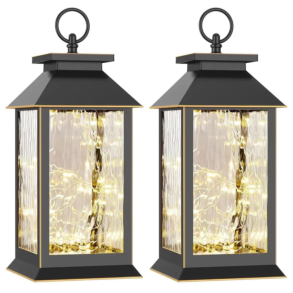 Spedizione Gratuita - Set di 2 Lanterne Solari Sospese, Design con Luci Fatate Effetto Ondulazione d'Acqua, Impermeabili per Esterni, Doppia Alimentazione Migliorata (Solare)