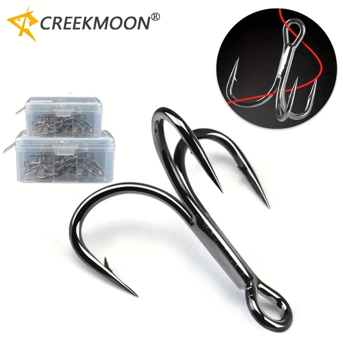 50 pieces triple fishing hooks in high carbon steel super sharp triple hook round curve box for surfing equipment in salt water