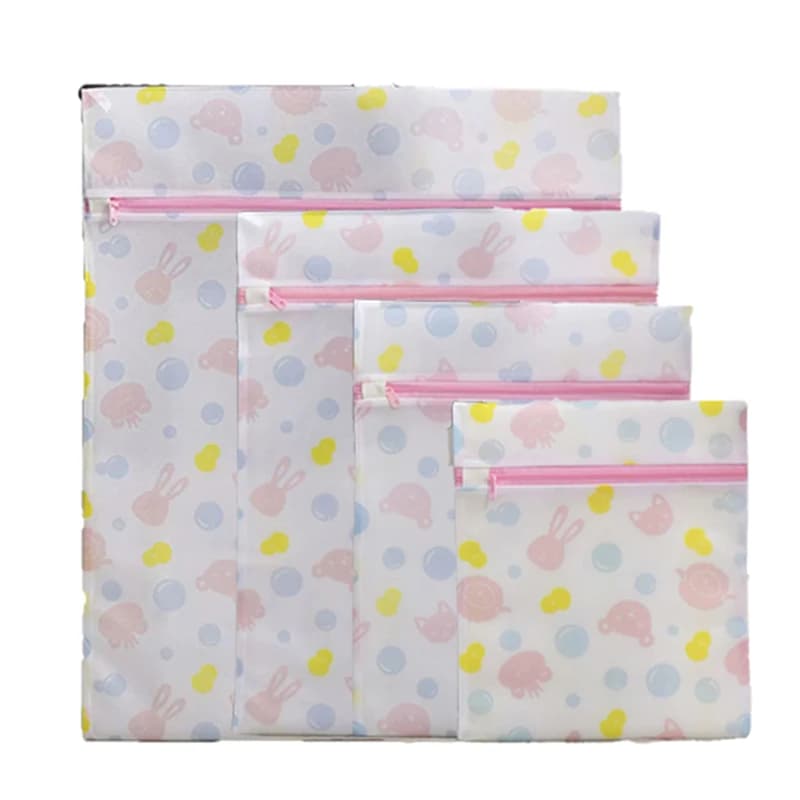 Set di 2-6 Sacchetti per Bucato a Rete Fine con Stampa Carina, Sacchetti Protettivi per Vestiti, Sacchetto Resistente per Lavatrice, Organizer da Bagno