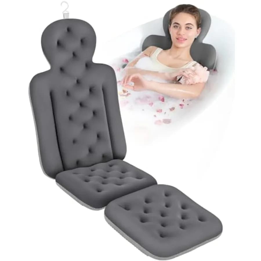 Bathroom cushion for whole body with 160 suction cups, Head and Neck Mount Mat with Wash Bag, Dark Grey 51 x