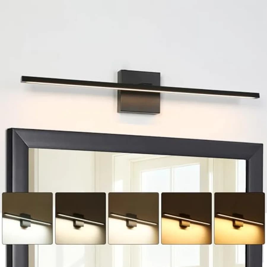 Lampada LED da 28 pollici 5CCT per bagno, moderna, nera, a filo, per specchio o quadri, con temperatura colore regolabile