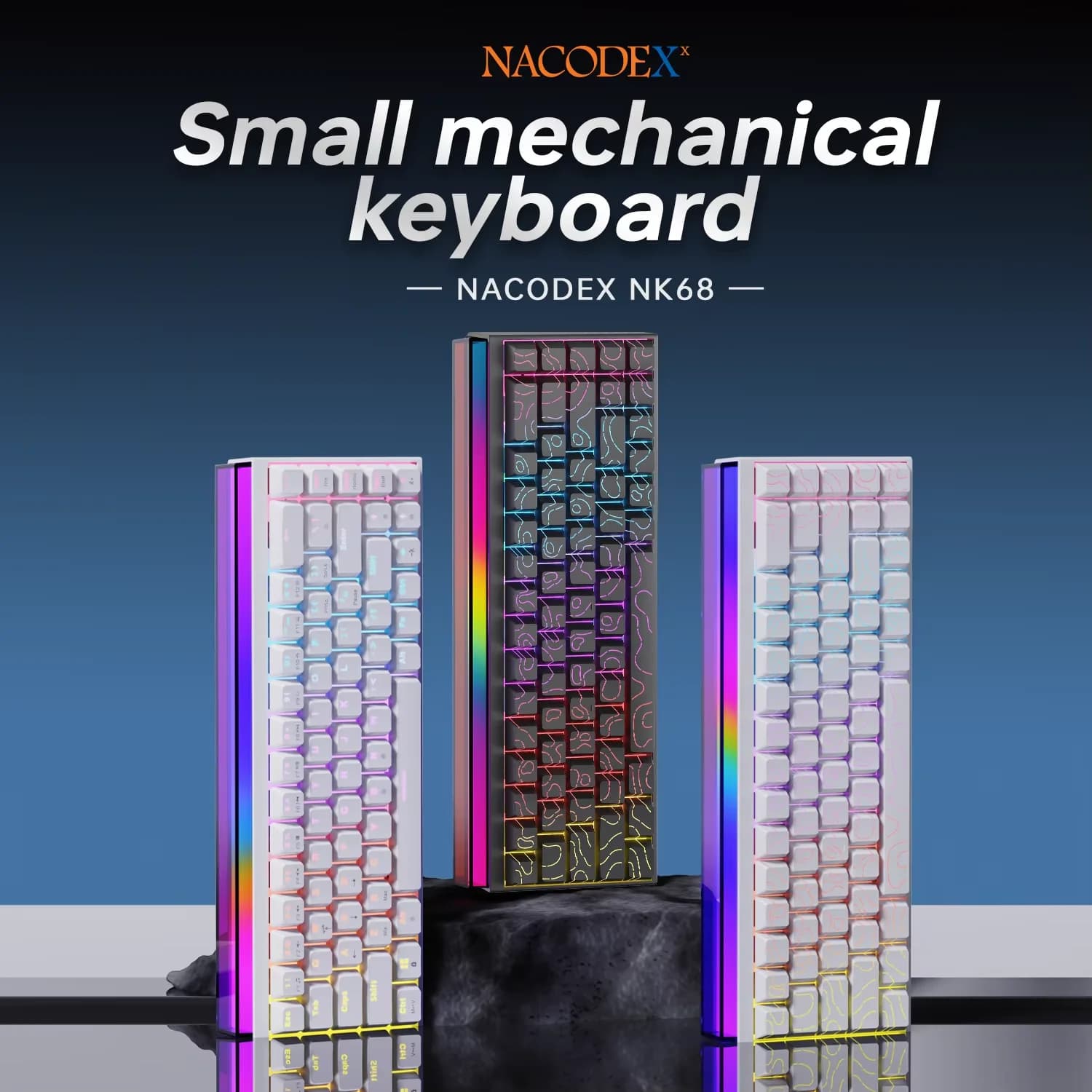 Nuovo Ajazz Nacodex Nk68 Tastiera meccanica Terrain keycap Barra luminosa RGB 68 tasti Wired Gaming Office Wired Connect Keyboard