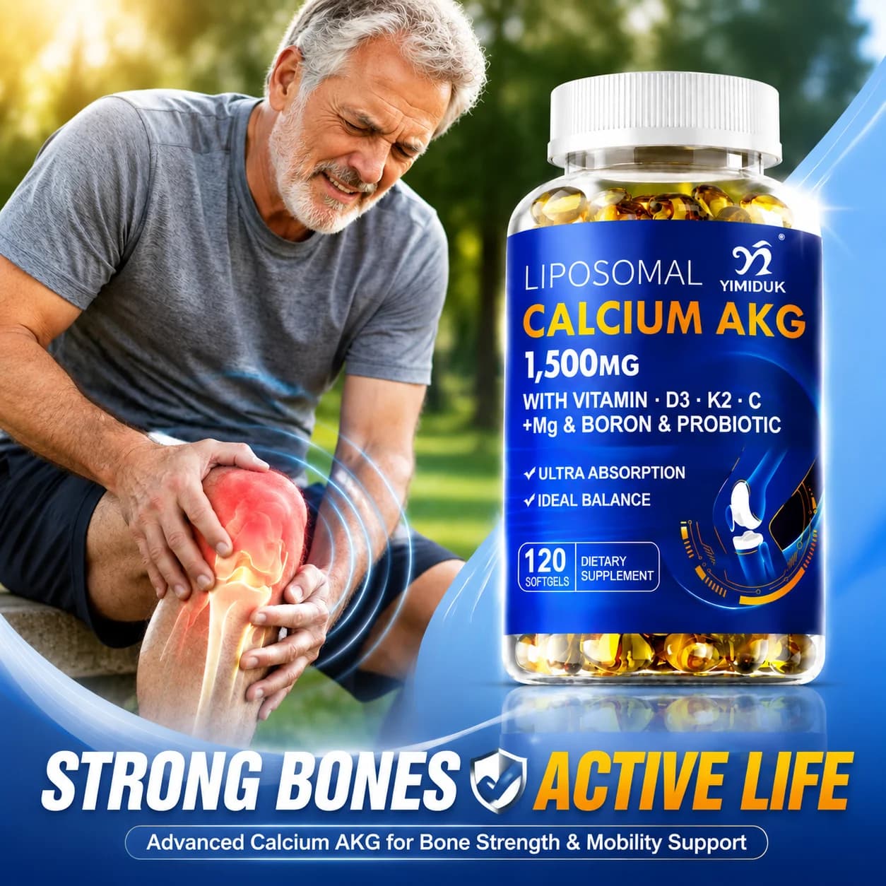 Liposomal Calcium AKG Supplement, with Vitamin D3 K2 C Mg Boron & Probiotic, Support Maintain Gut Bone & Metabolic Health Immune