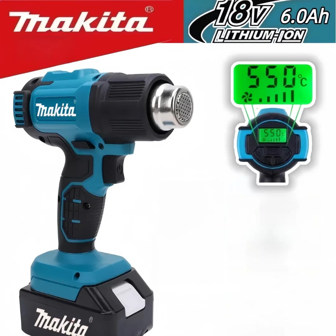 Makita 550 ° Pistola ad Aria Calda Portatile Senza Fili con Display LED, Controllo della Temperatura per Saldatura e Termosaldatura
