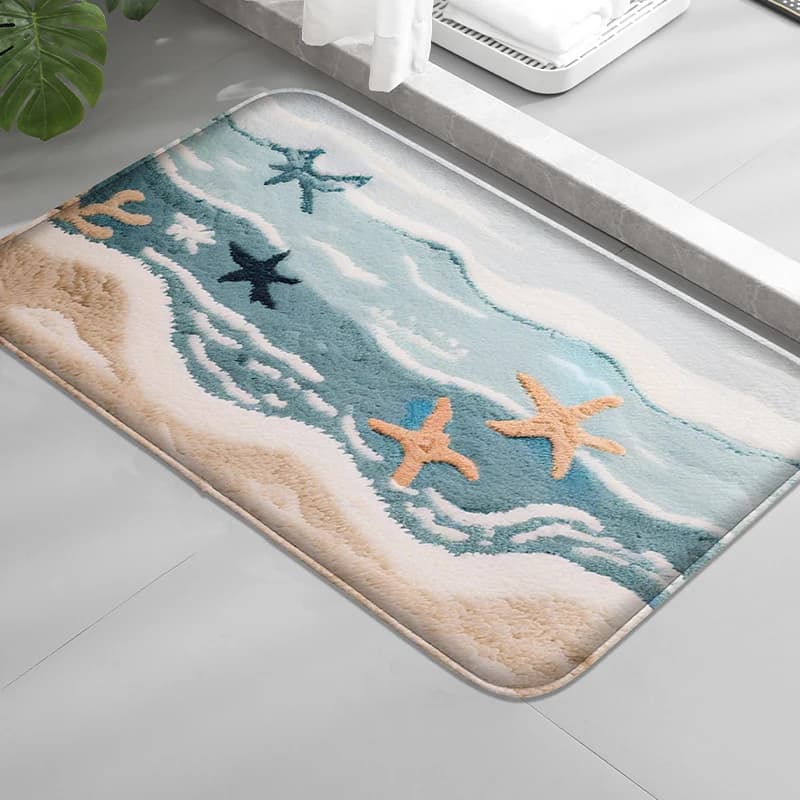 Tappetino stampato con stella marina, tappetino assorbente per vasca da bagno, tappeto piccolo per doccia, zerbino per bagno, morbido e confortevole