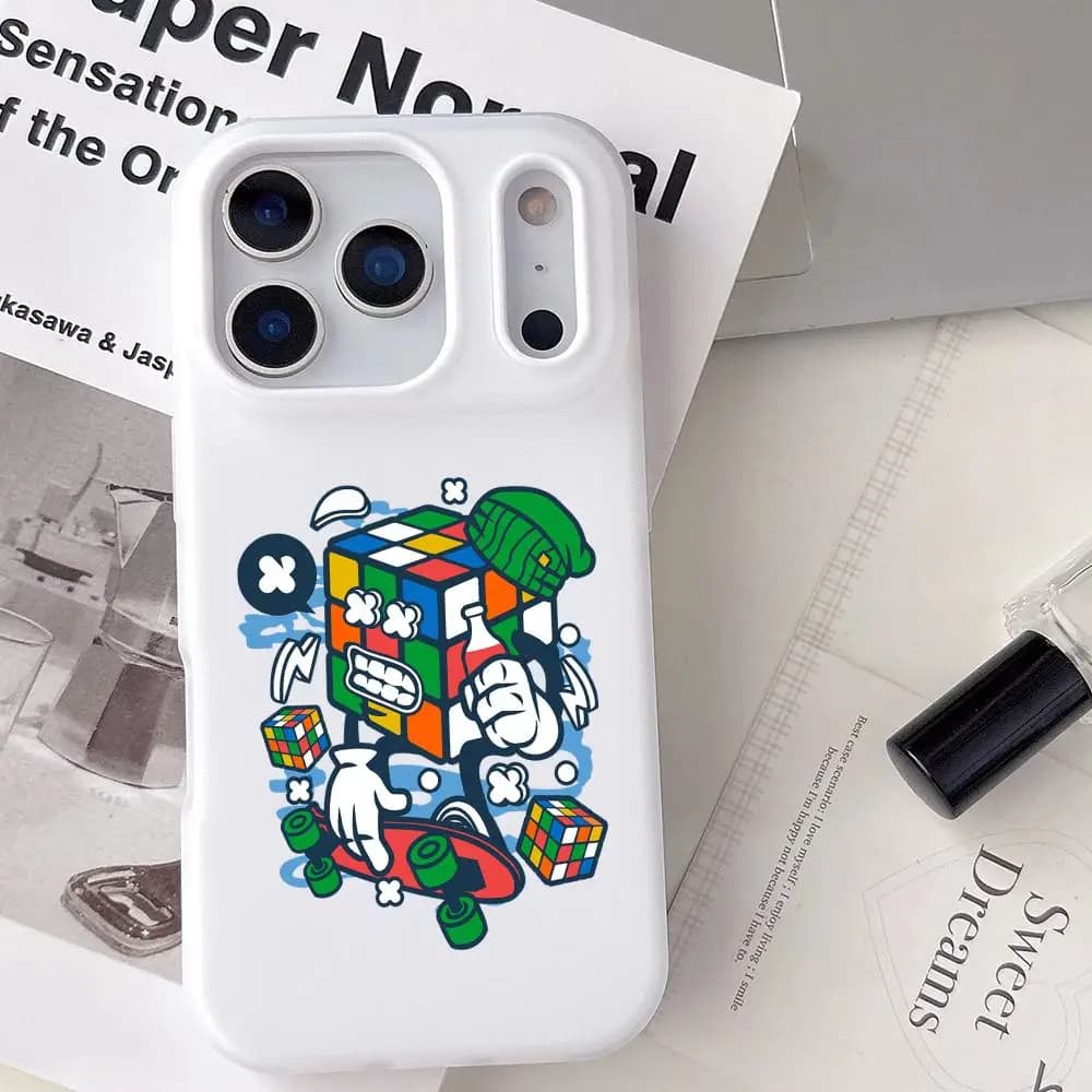Custodia per telefono Graffiti Magic Cube per iPhone 11–17 Pro Max Plus Mini, trasparente in TPU morbido antiurto