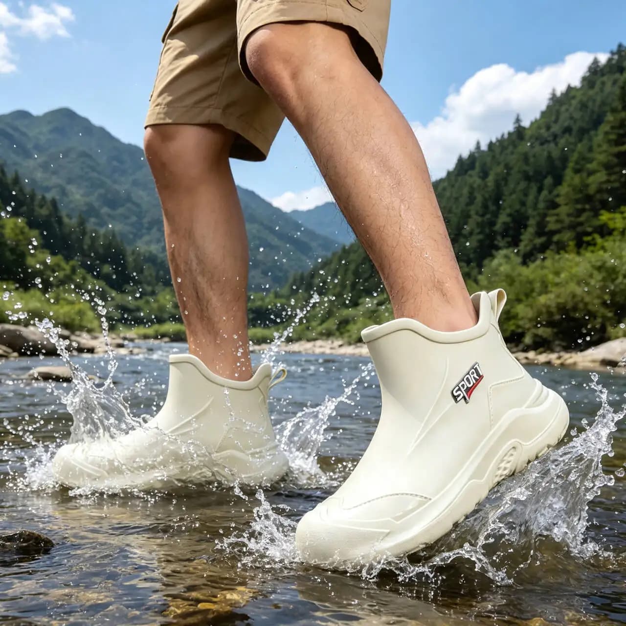 Summer Men's Short Tube Rain Boots Men Outdoor Non-slip Fishing Shoes Light Hiking Shoes Durable Waterproof Rain Boots Rubber