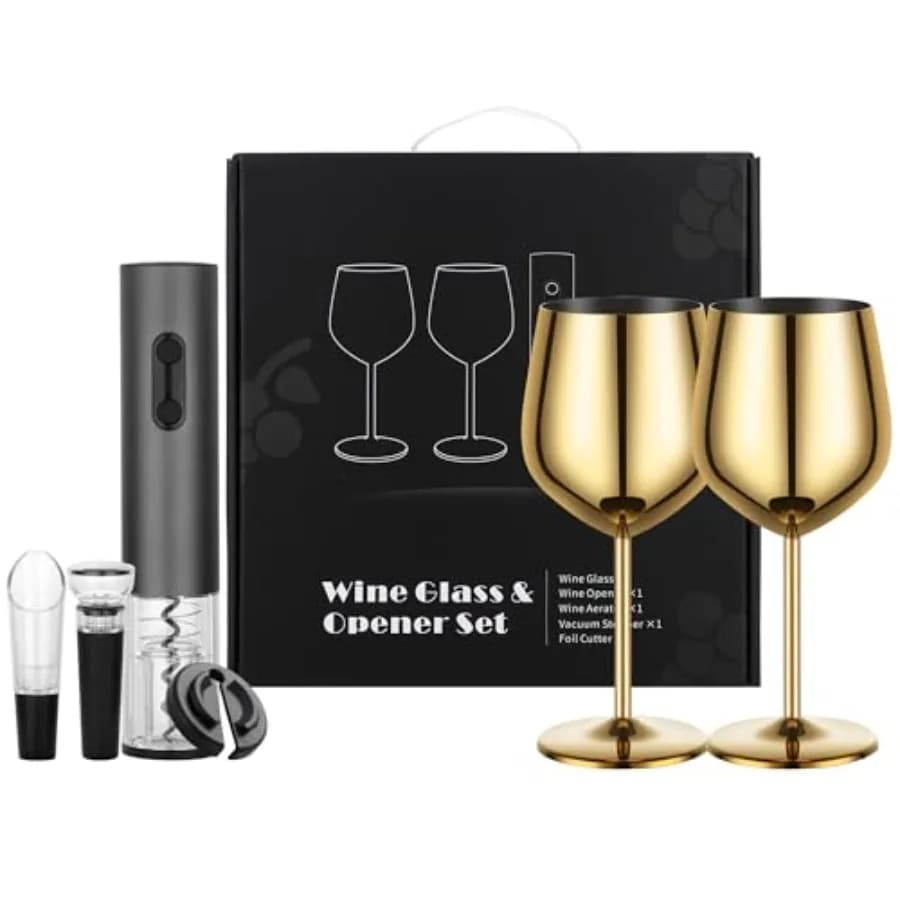 Set Cavatappi Elettrico Ricaricabile Automatico con 2 Calici in Acciaio Inox, Regalo Ideale per gli Amanti del Vino