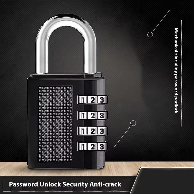Lucchetto a combinazione in lega di zinco a 4 cifre Lucchetto per bagagli Antifurto Sicurezza resistente alle intemperie Palestra all'aperto Codice sicuro Serratura per porta Nero