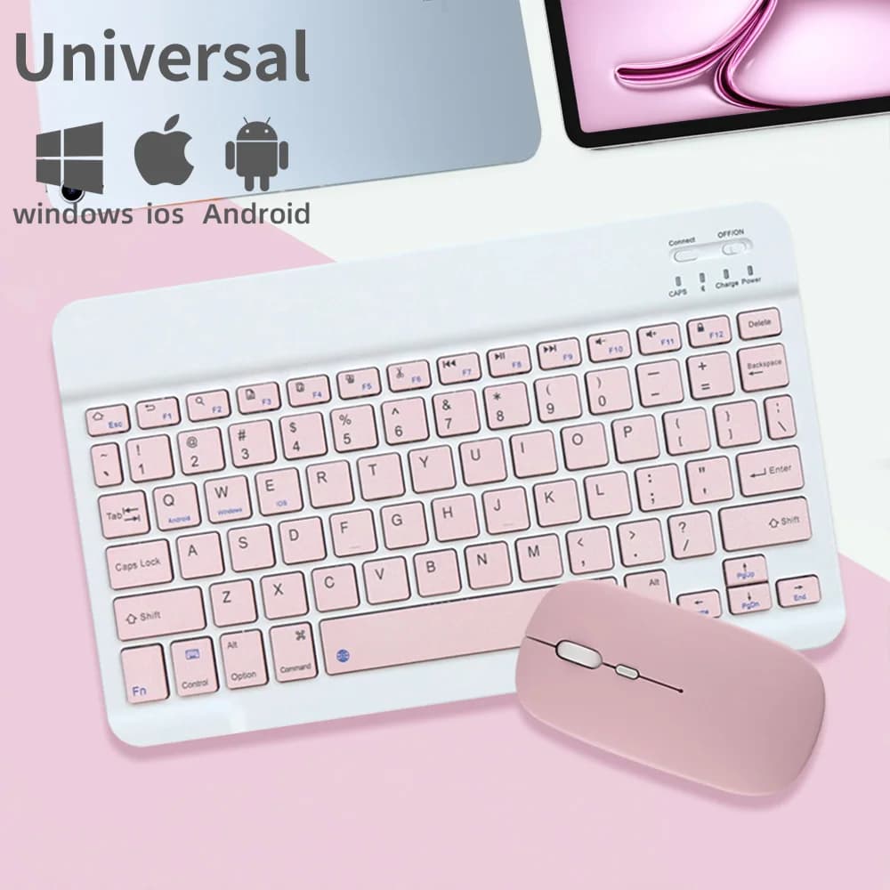 Set tastiera e mouse Bluetooth wireless universali per tablet iPad, Xiaomi, Samsung, Lenovo - Tastiera da ufficio multicolore