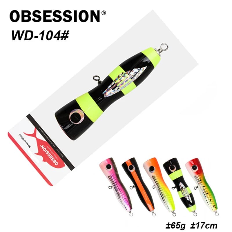OBSESSION WD104 Sea Boat Fishing Topwater Wooden Popper Lure 65g Stickbait Deepsea Surface Wood Popping Lure With Origin Hooks