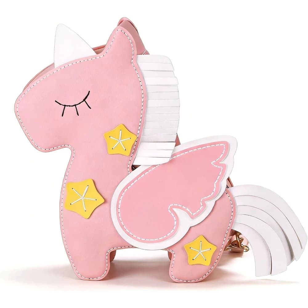 1Pc Pink Unicorn DIY Sewing Crossbody Bag Kit, faux leather handcraft set, full accessories gift box for little girls