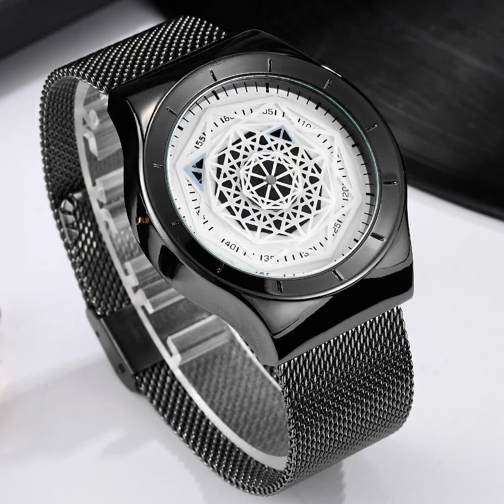 Orologi uomo giradischi Fasion No Pointer orologio al quarzo orologio cinturino in maglia orologio da polso maschile Relogio Masculino regalo per uomo