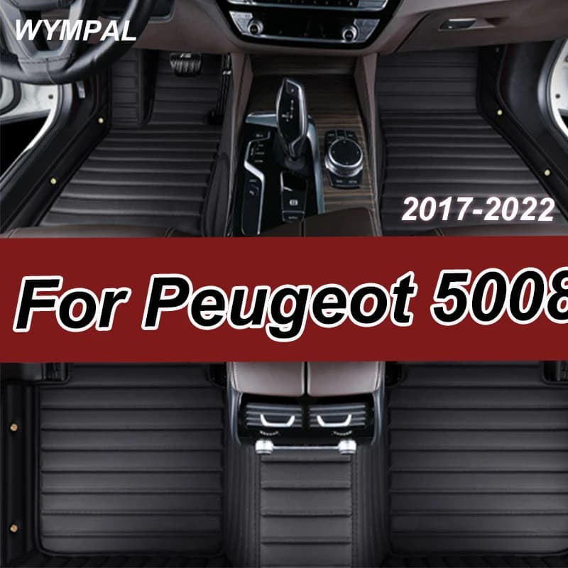 Luxury Car Floor Mats For Peugeot 5008 P87 2017~2022 Auto Luxury Leather Mat Carpets Durable Pad Rugs Interior Parts Car Accesso