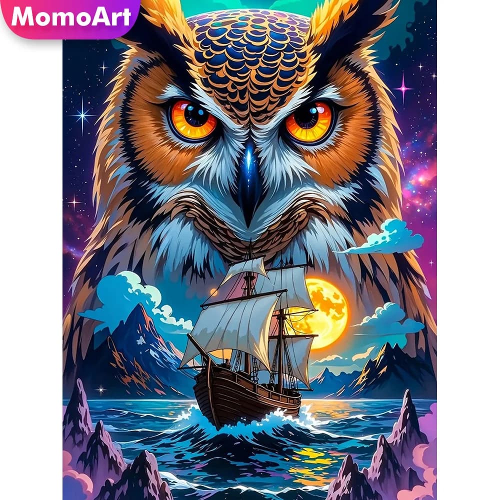 Momoart Diamond Mosaic Owl Animal Full Square Painting Boat Picture Of Rhinestones Embroidery DIY New Arrival Wall Decor