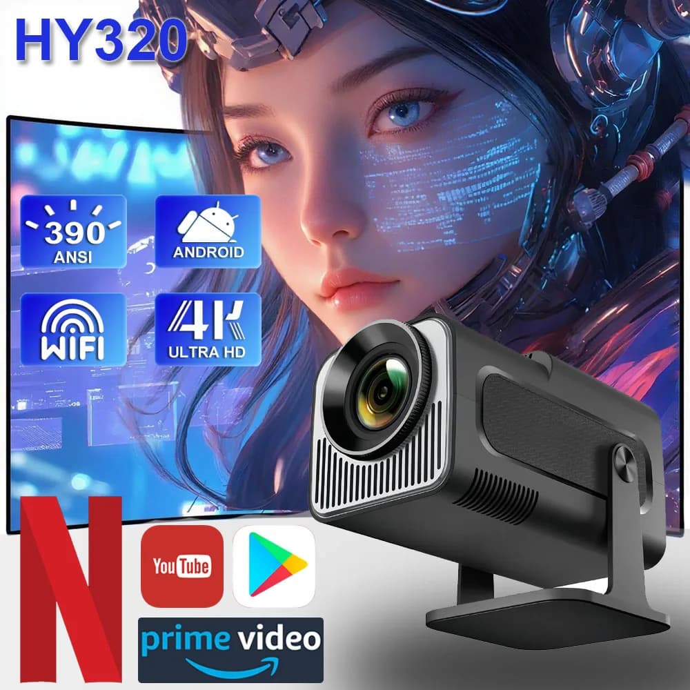 Proiettore KaiAqua HY320 Android 11 390ANSI HD 4K Nativo 1080P Dual Wifi6 BT5.0 Proiettore Portatile di Livello Cinematografico HY320 mini 720P
