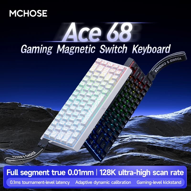 MCHOSE ACE60 Pro ACE68 V2 Magnetic Mechanic Keyboard for Exports, Cabling, 0.001mmRT, 8KHz SOCD/RS, 0.08ms, 256K, Hot Swap, Customizable