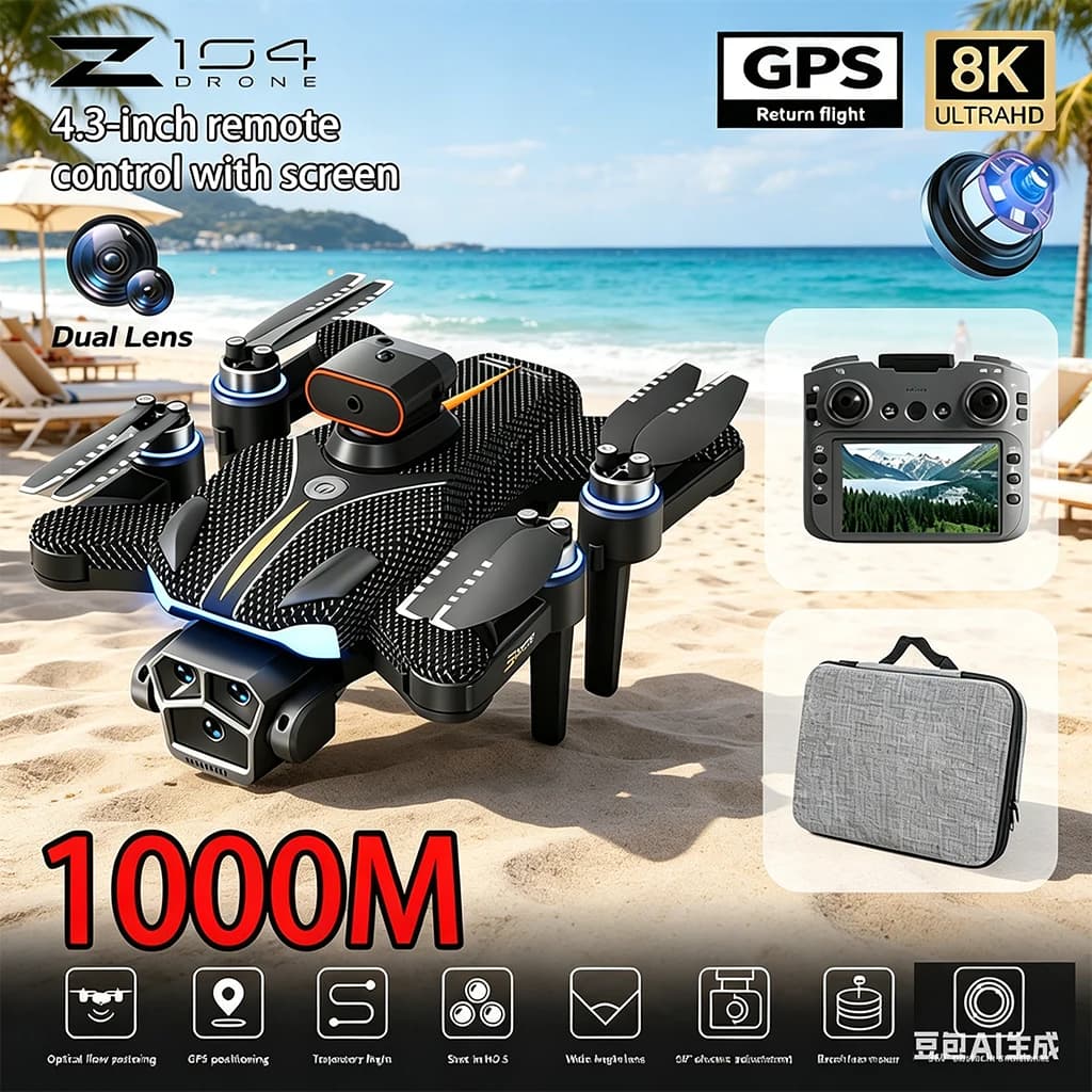 Nuovo Drone RC Z104 GPS con Fotocamera 8K HD, Doppia Fotocamera, Quadricottero Brushless con Evitamento Ostacoli, Giocattolo RC Aereo, Regalo