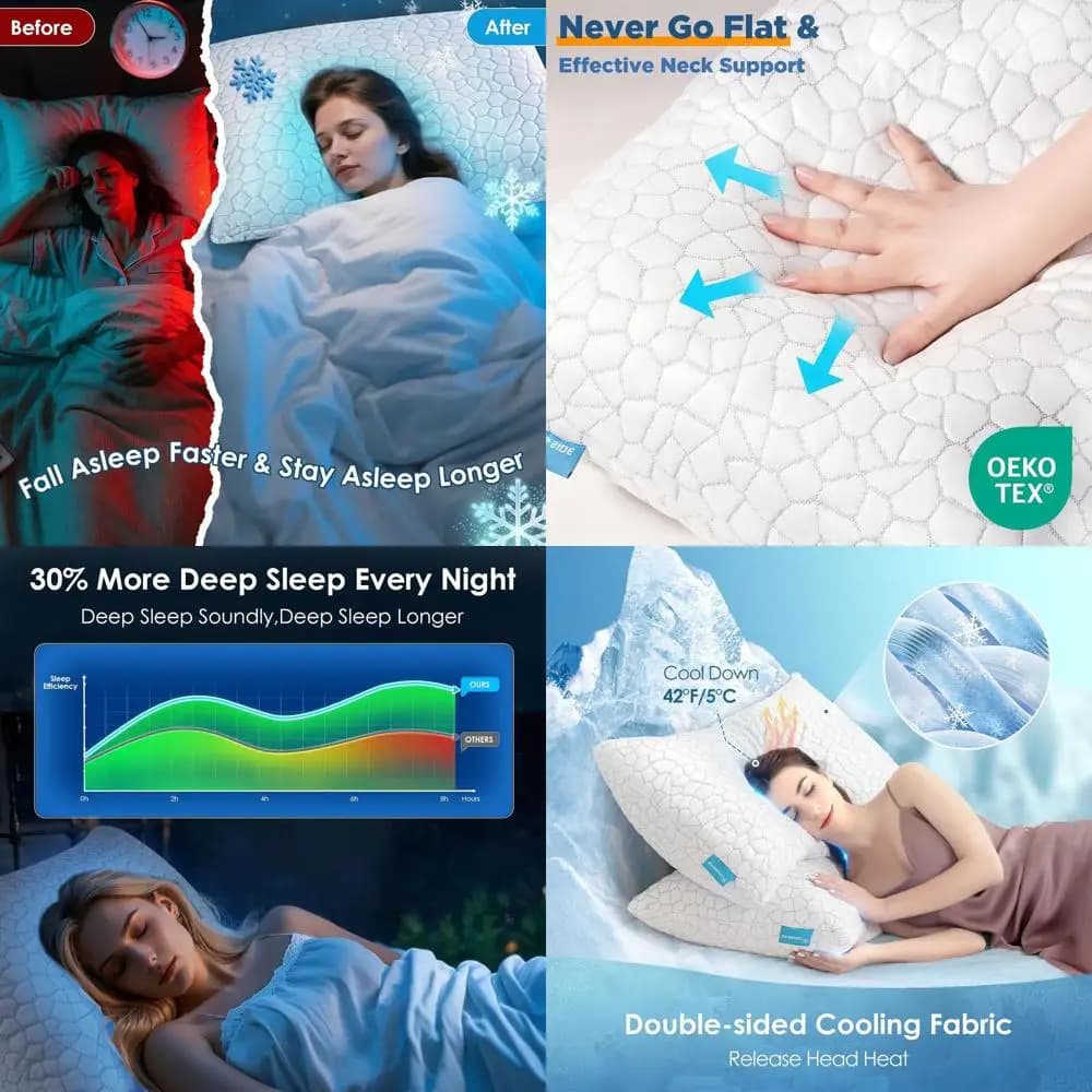 Set of King Size Cooling Bearings for Sleepers on a Flank or Back, in Memory Foam with Gel to Relieve Pain at the Shoulder