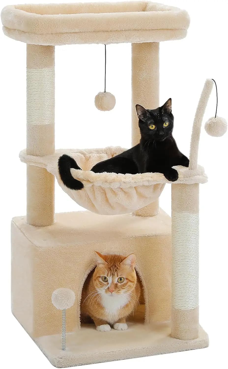 Albero per Gatti 4-in-1 con Cuccia, Amaca e Tiragraffi per Gatti da Interno, Beige