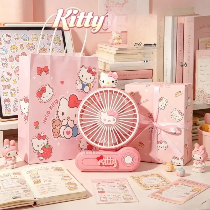New Kawaii Sanrio Hello Kitty Cartoon Anime Cute Kawaii Holiday Gifts Toys Mini Fan Girl Birthday Portable Charging Silent