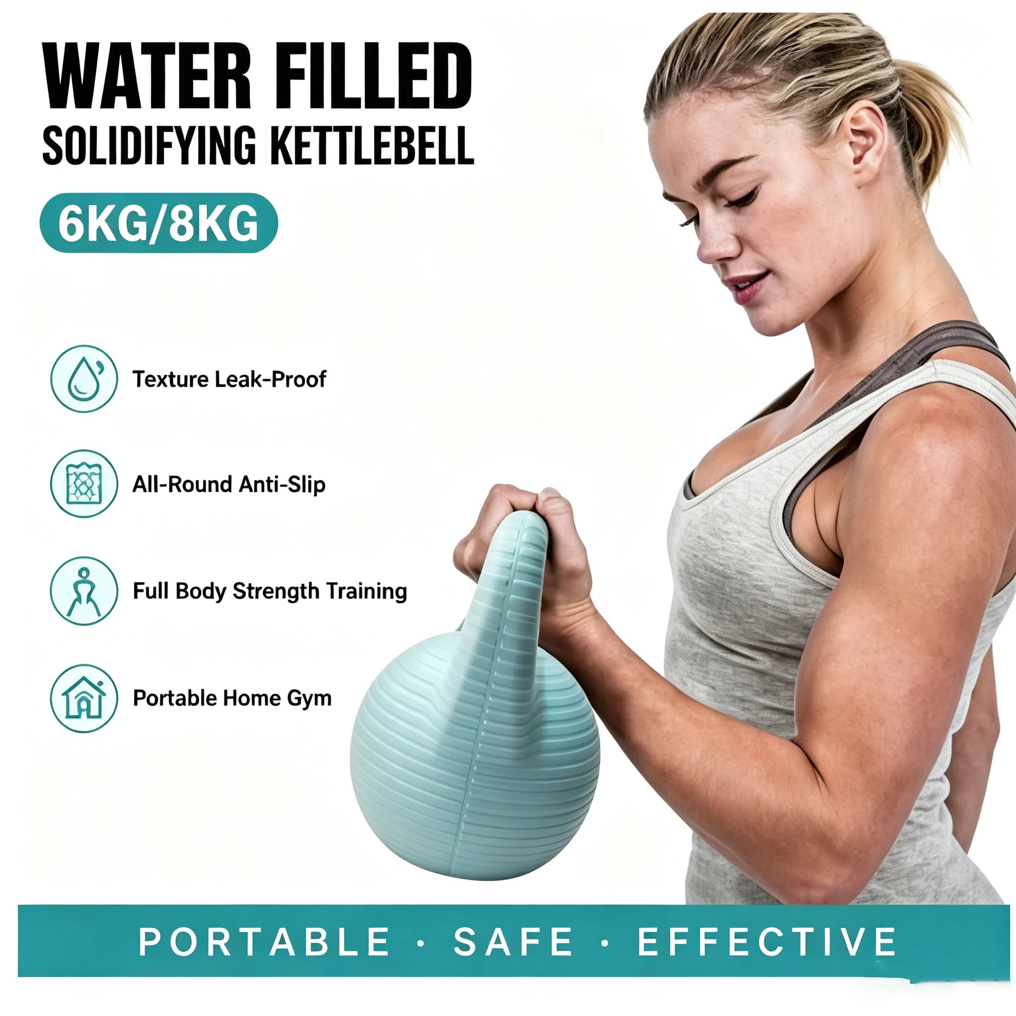 6/8KG Water Filled Solidifying Kettlebell Texture Leak-Proof Snap Lid Portable Kettle Bell Home Gym Full Strength Equipment