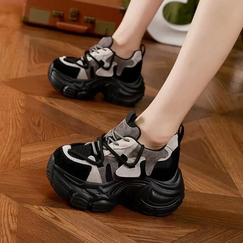 Nuove Sneakers Chunky da Donna 2026 con Suola Spessa, Scarpe Sportive Vulcanizzate in Mesh e Pelle, Platform Casual da Corsa, Stile Dad Shoe per Donna