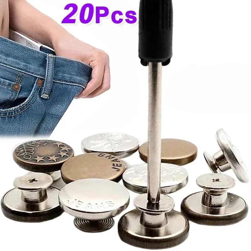 Bottoni per Jeans in metallo Kit di riparazione per bottoni a vite senza cuciture di ricambio da 17mm fibbie per Jeans rimovibili senza chiodi perni per pantaloni di abbigliamento