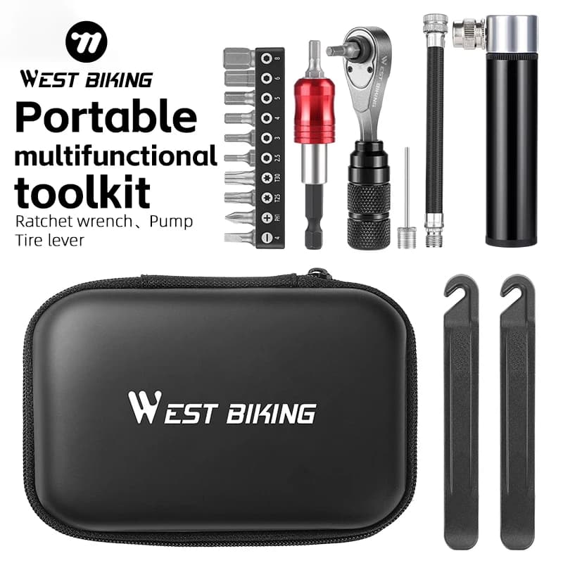 WEST BIKING Professional Bike Tools kit chiave a cricchetto portatile leva per pneumatici Mini pompa strumenti multifunzione accessorio MTB per bici da strada