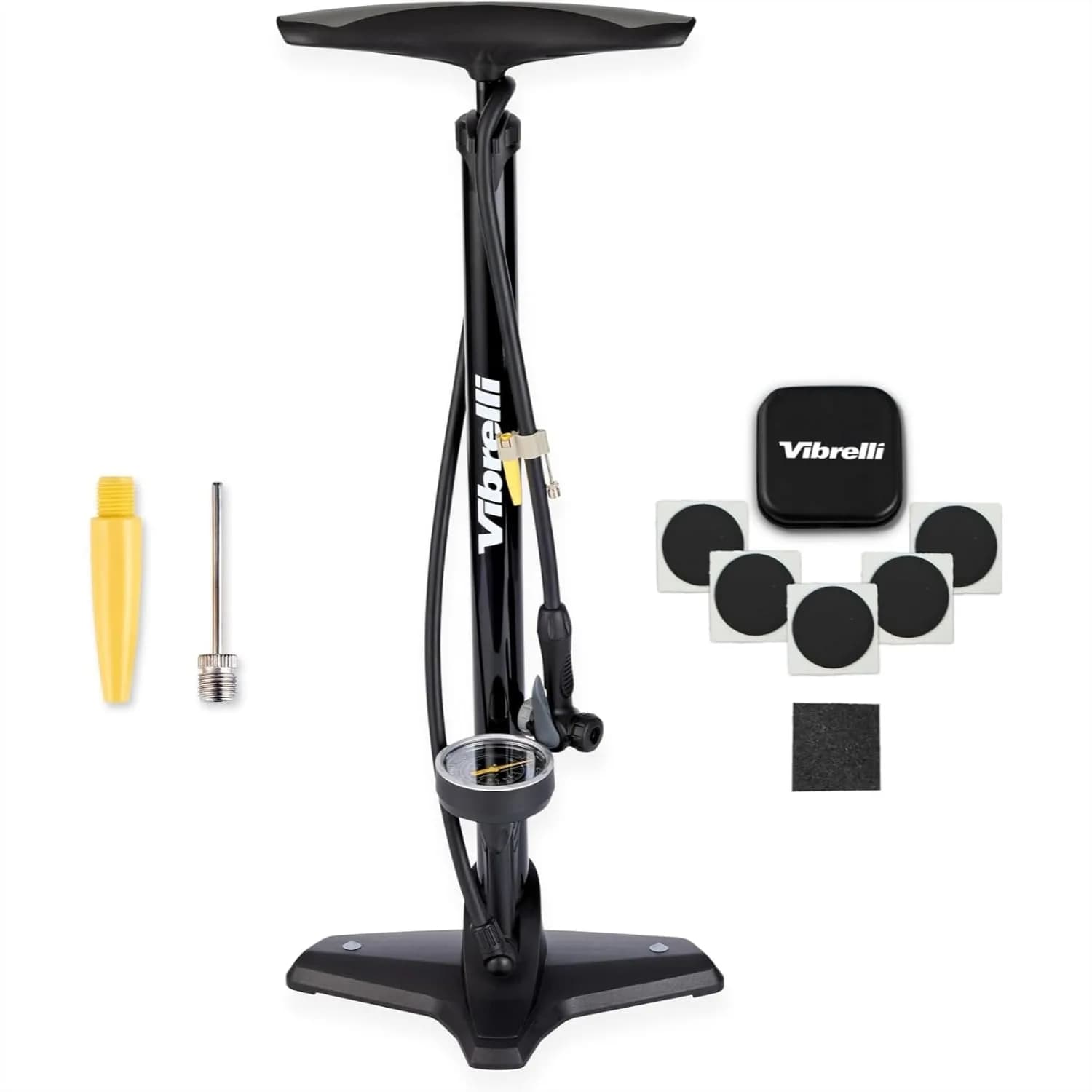 Pompa da Bici da Terra con Manometro, Alta Pressione 160 PSI - Valvola Presta e Schrader con Kit Riparazione Forature Senza Colla