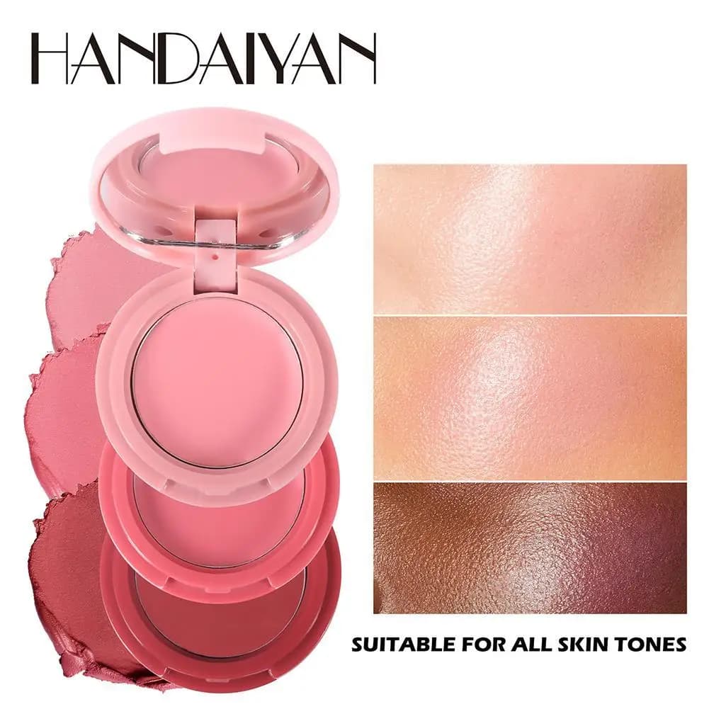 HANDAIYAN Stick Blush Colorato 3-in-1, Crema Rosa per Viso, Guance, Labbra e Occhi, Cosmetico Multifunzione in Tubetto