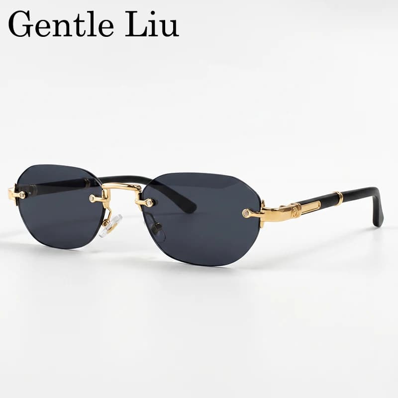 Rectangle Rimless Sunglasses Men 2026 Luxury Brand Vintage Small Square Frameless Sun Glasses Punk Hip Hop Metal Eyewear Shades