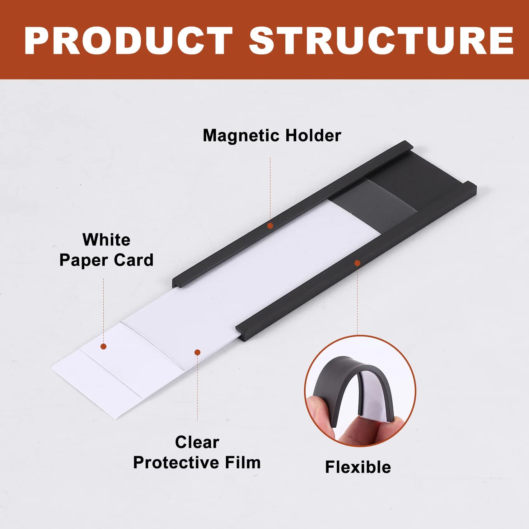 Porta etichette magnetiche da 100 pezzi Etichette magnetiche a canale C con protezione in plastica trasparente