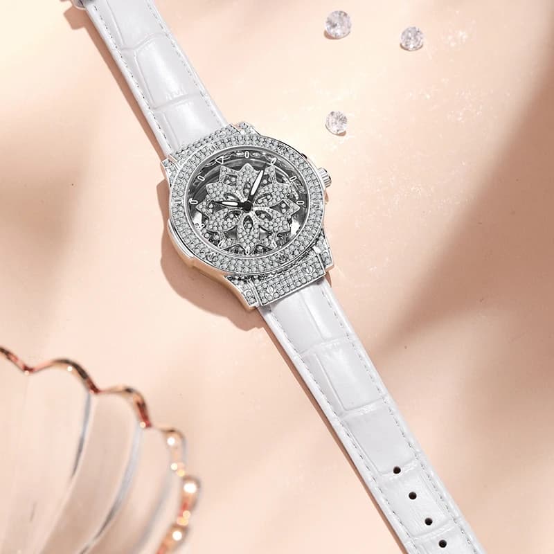 Orologio da Donna di Lusso con Diamanti, Orologio al Quarzo con Stella Rotante a 360 Gradi, Orologio da Donna Completamente Tempestato di Diamanti