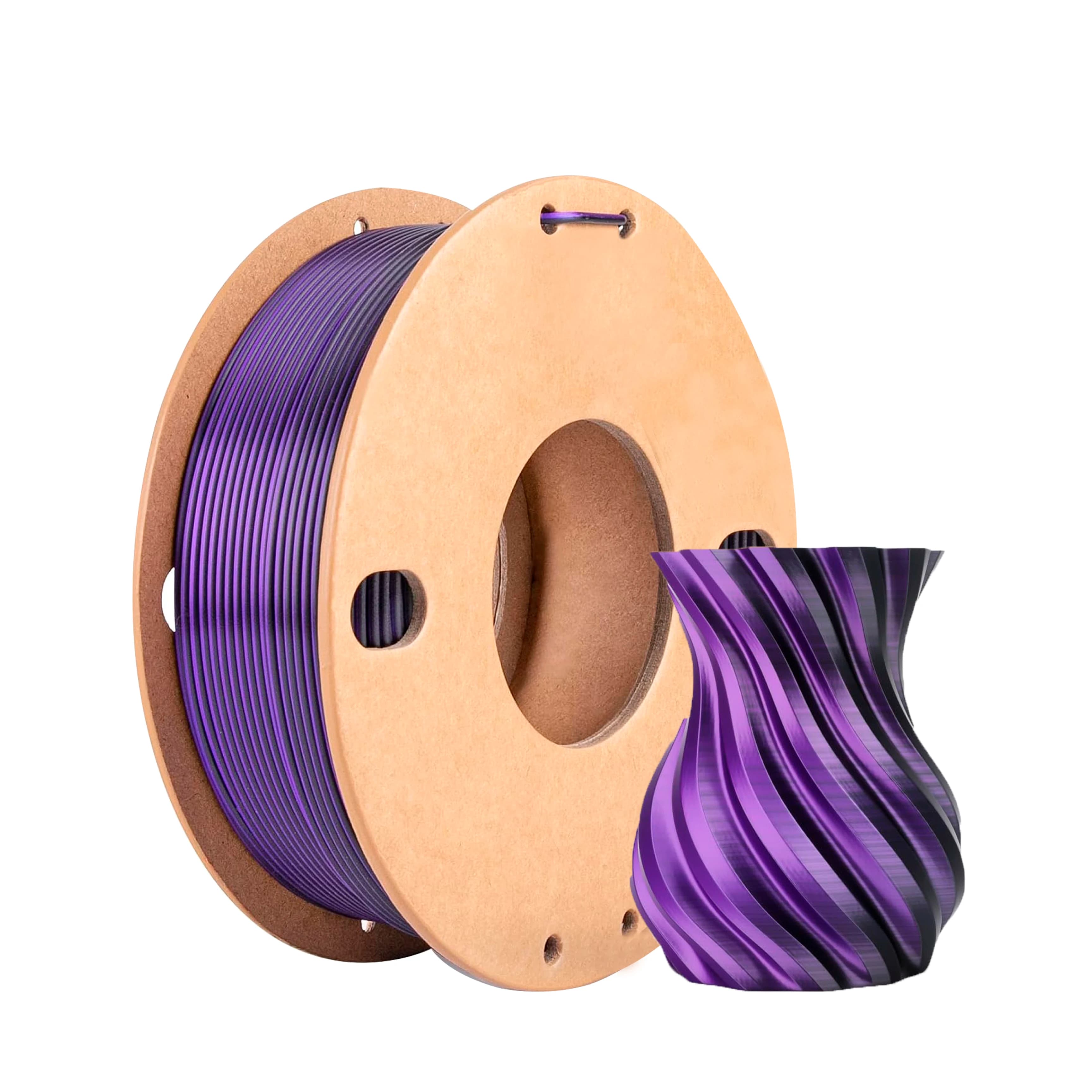 Filamento per Stampante 3D in PLA Seta 1.75mm 0.25kg, PLA Seta Bicolore Nero Viola, Precisione Dimensionale +/-0.03mm, Finitura Liscia e Lucida