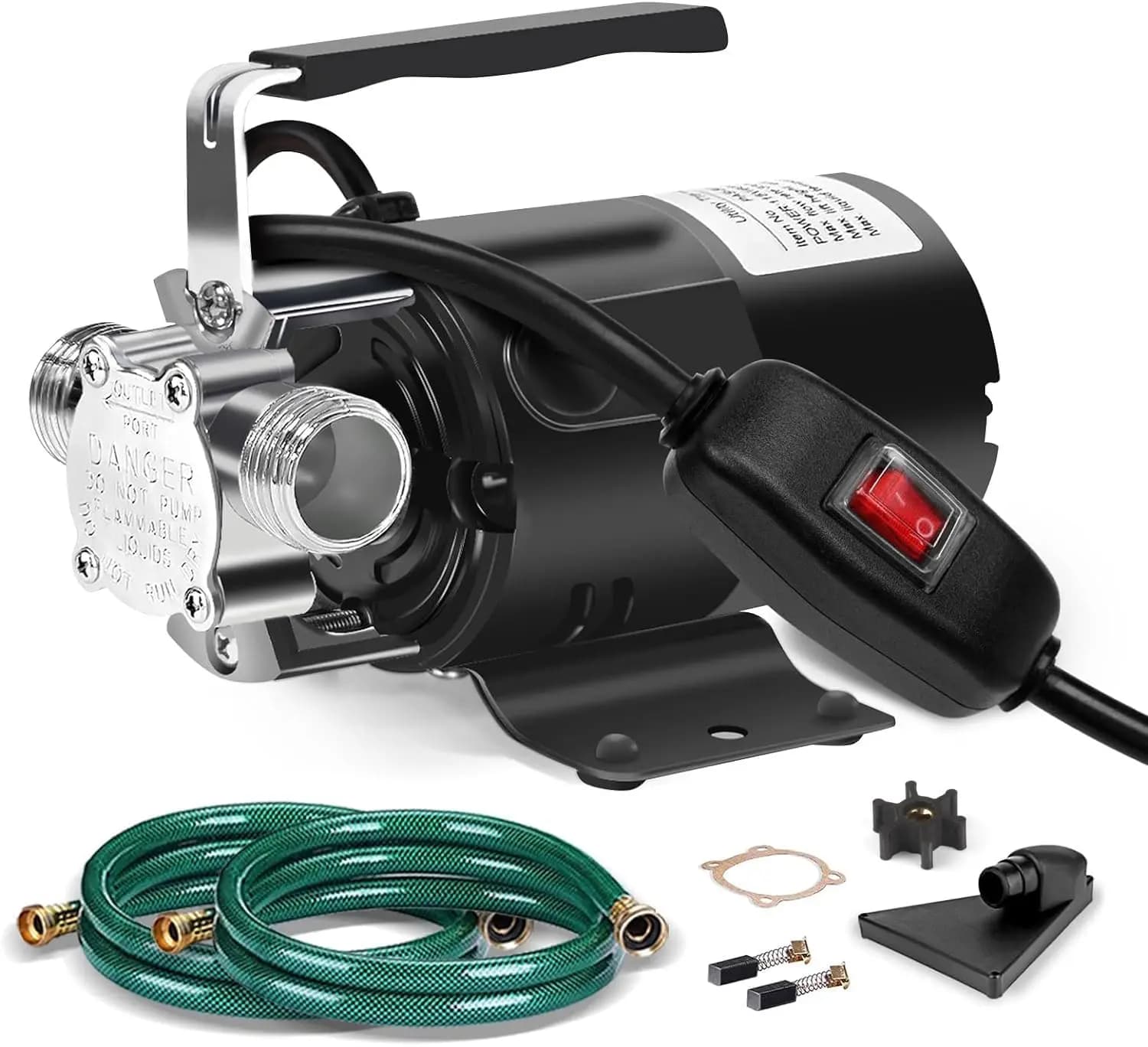 Pompa Elettrica per Trasferimento Acqua 115V 1/10HP con Interruttore On/Off, 2 Tubi per Giardini, Piscine, Acquari, Vasche Idromassaggio e Drenaggio
