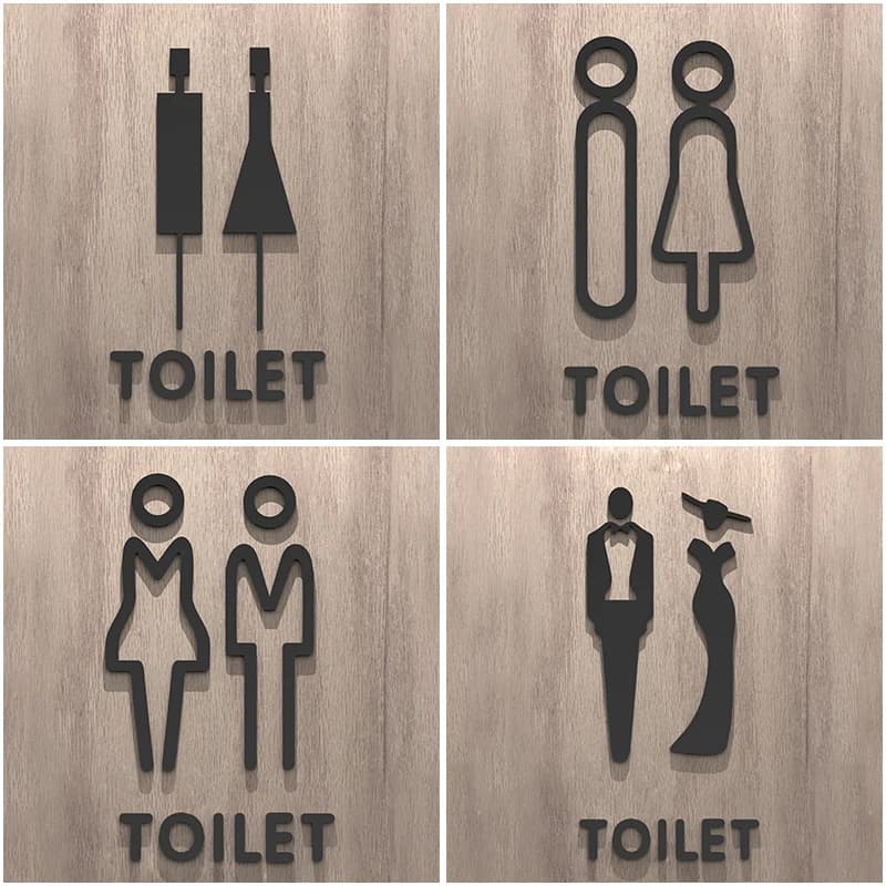 Targa in oro nero Targa per WC in acrilico 3D Etichetta da parete per porta del bagno Adesivo Supporto per WC Scheda segnaletica Arte per l'arredamento del bagno
