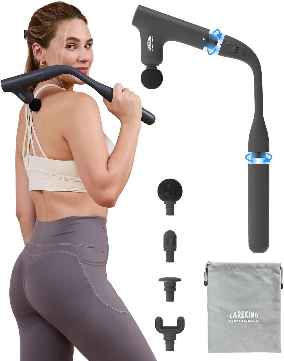 3-in-1 Massage Gun with Ergonomic Handle, Deep Percussion Muscular Massage for Alleviare il Dolore, Spalle, Cosce, Schiena e Collo